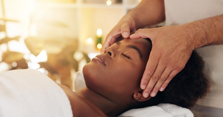 Close-up of hands during a calming spa massage